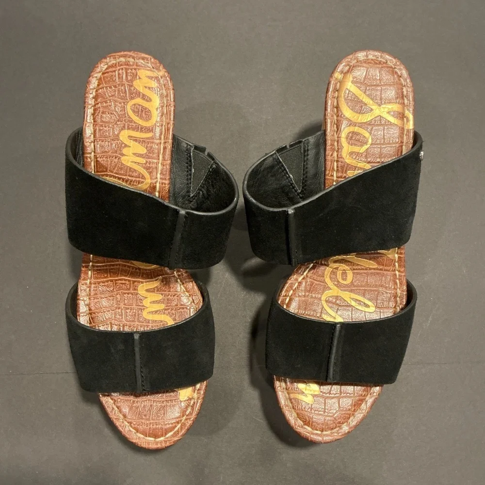 Sam Edelman Damara Black Suede Cork Wedge Sandals Women’s Size 9
